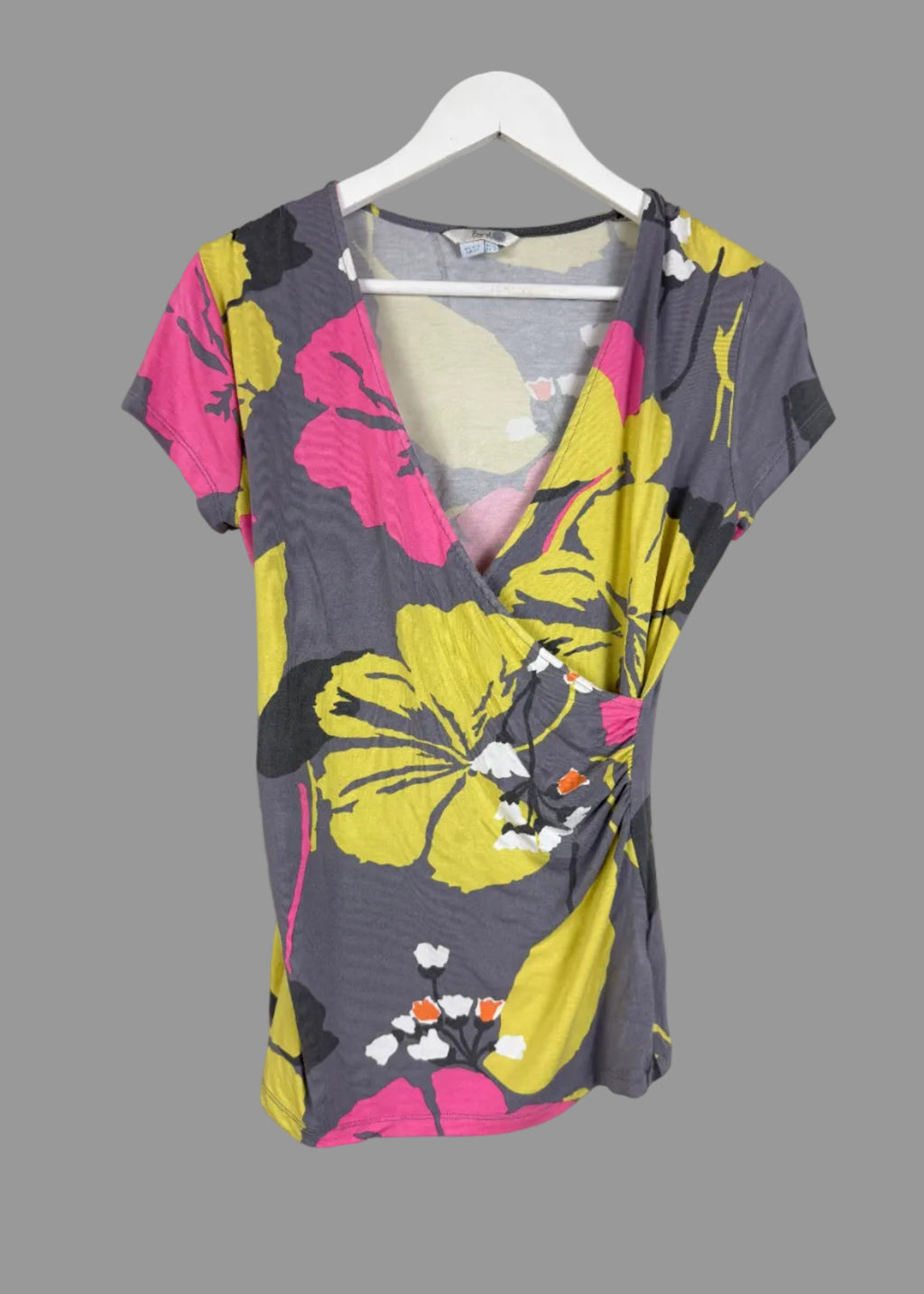 Boden Grey Floral Wrap Top UK 12 – Preloved