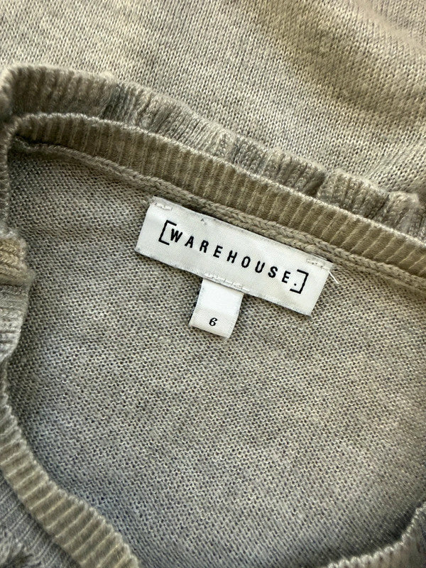 Warehouse Grey Ribbed Ruffle Neck Jumper - UK6
