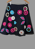 Uttam London Mini Skirt Black Applique Metal Detail Boho Festival Medium