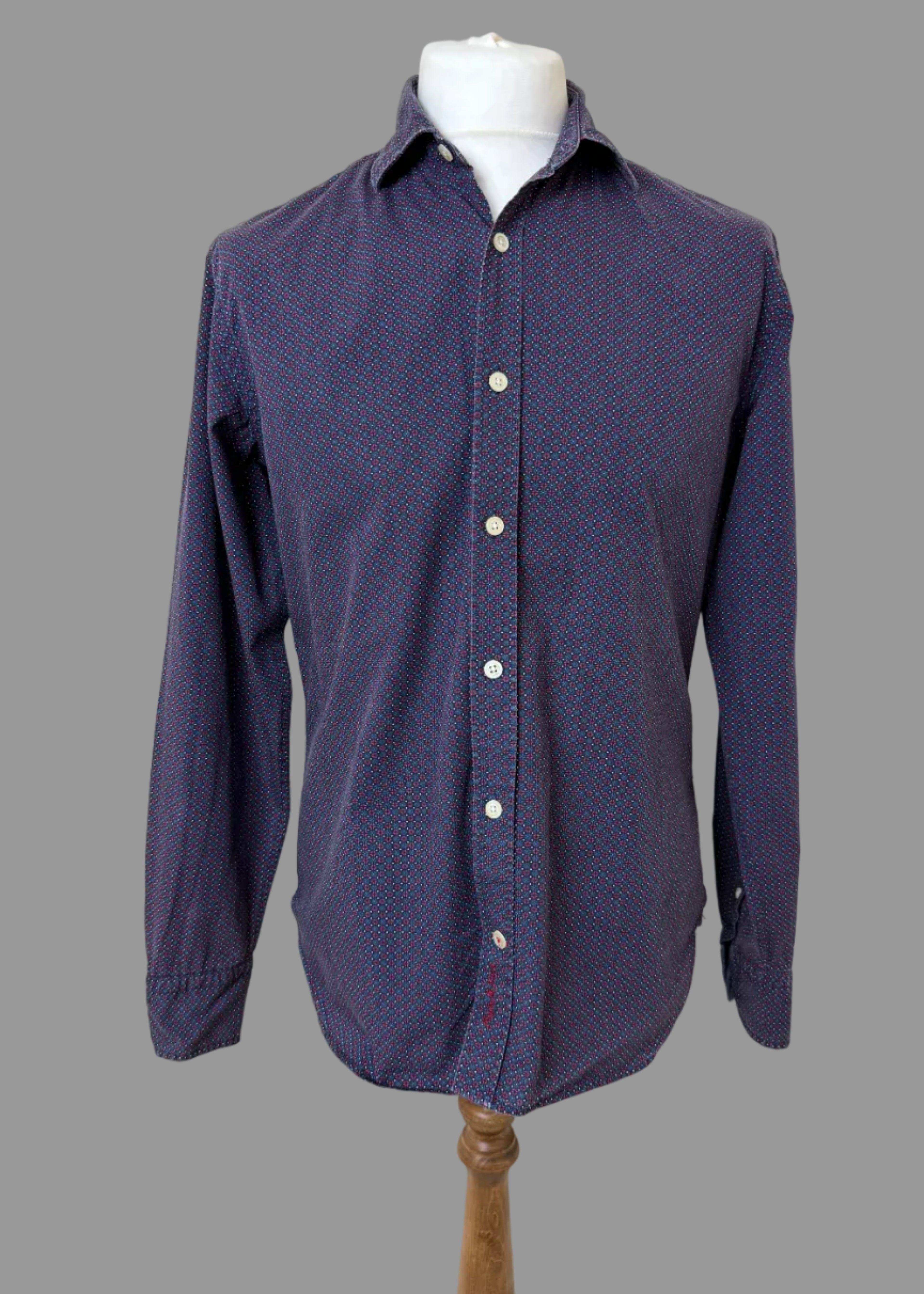 Abbie & Rose Navy Red Geometric Print Shirt Mens Large