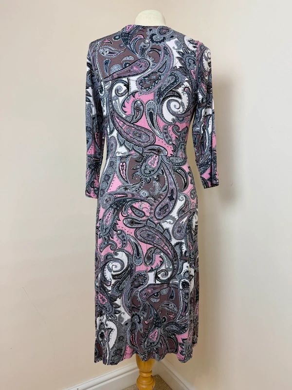 Soon Pink Paisley Wrap Style Stretch Midi Dress UK 12