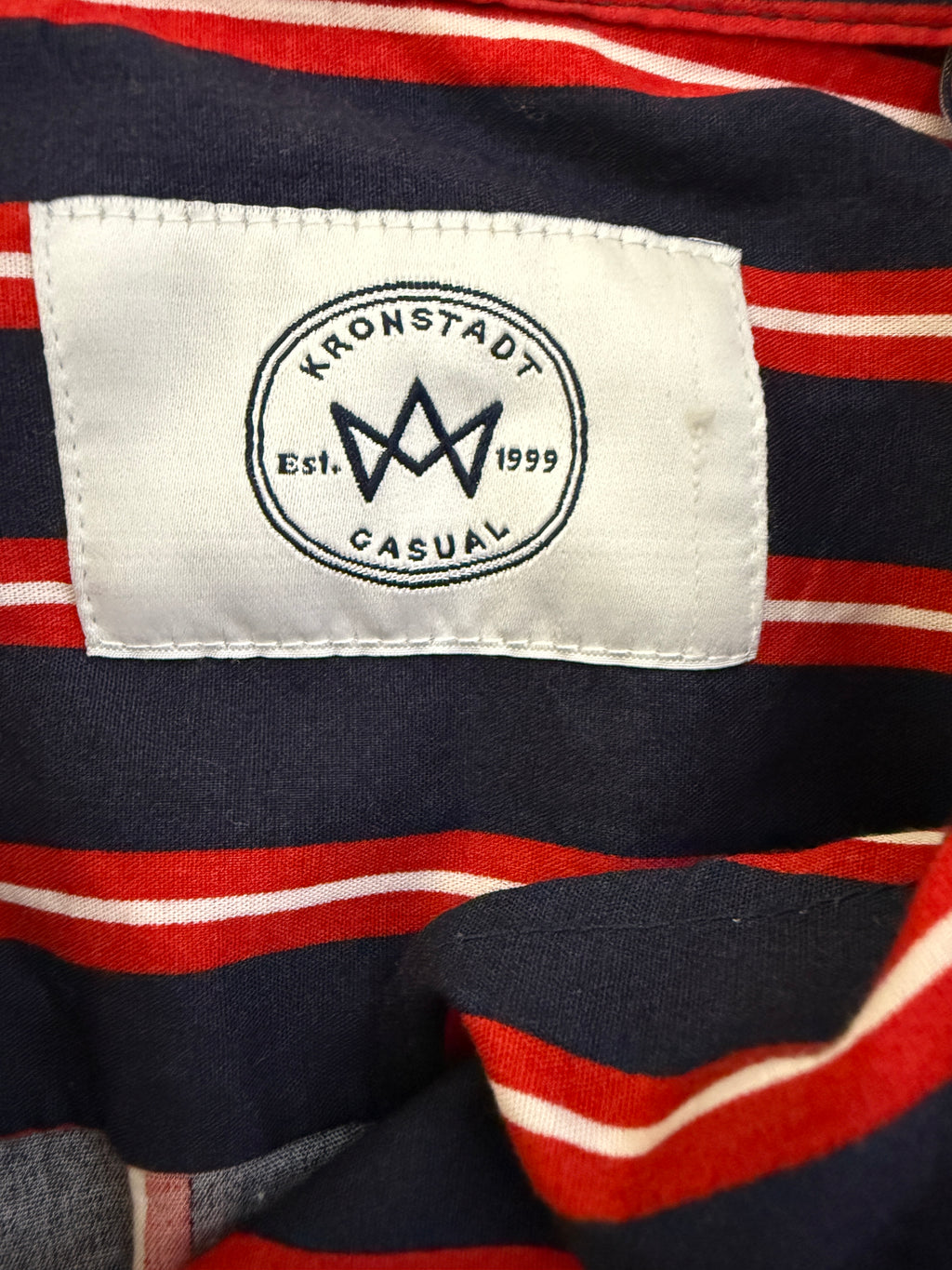 Kronstadt Casual Navy Red Striped Cotton Shirt Mens Large