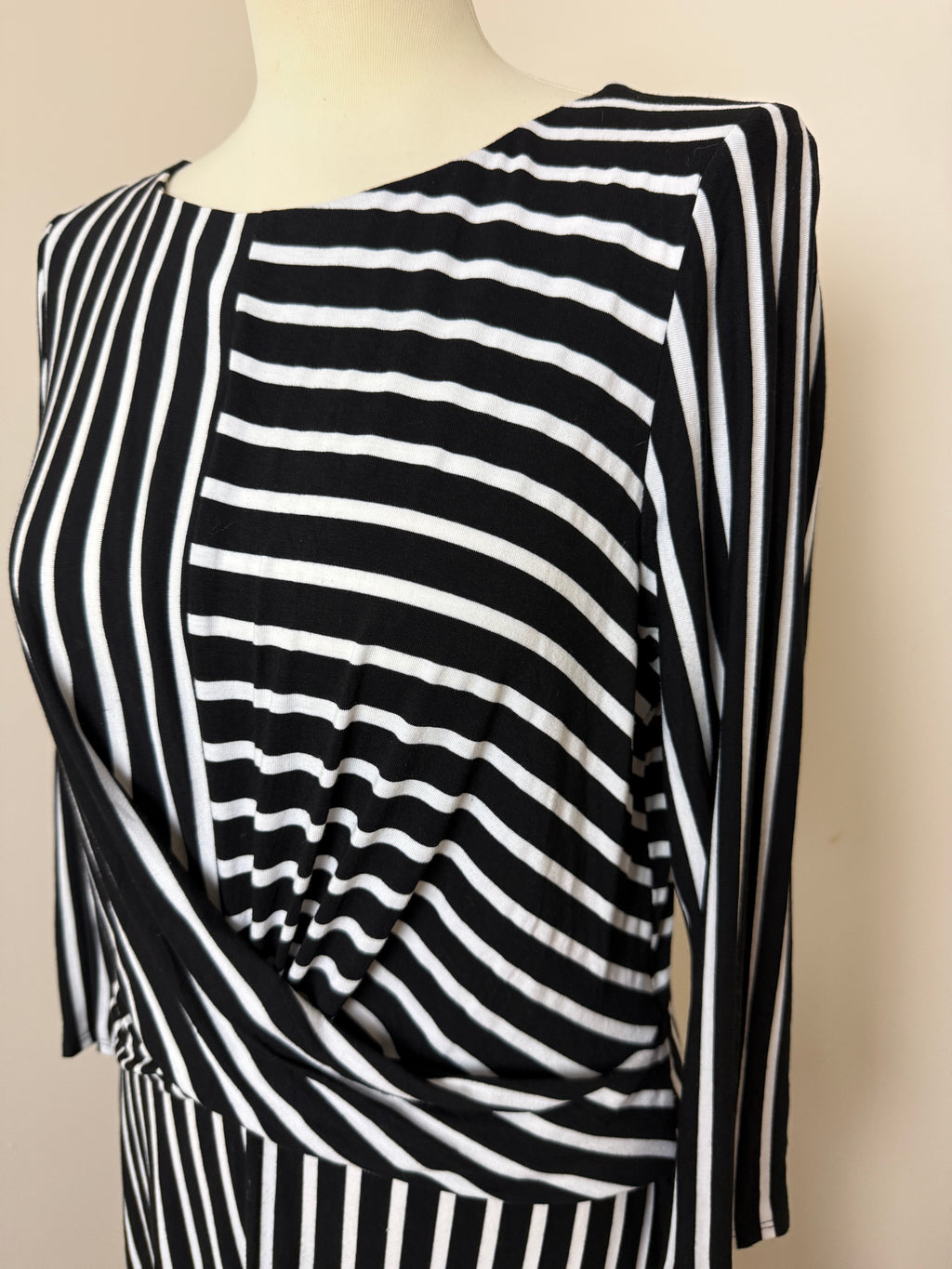 Wallis Black White Stripe Twist Front Midi Dress UK14