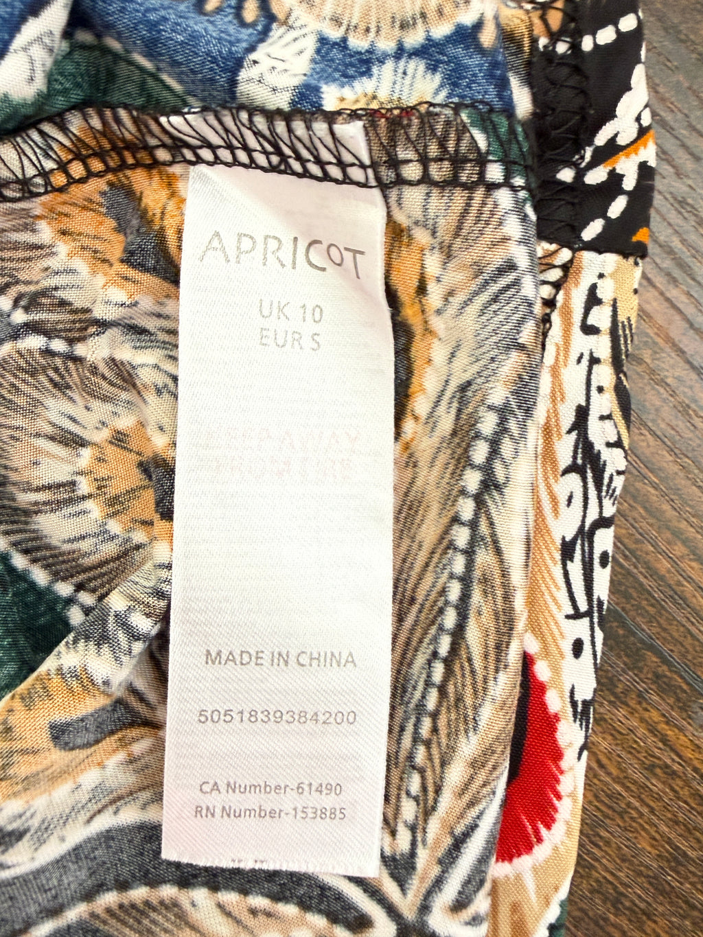 Apricot Paisley Peacock Print Midi Dress UK10 Tie Waist Boho