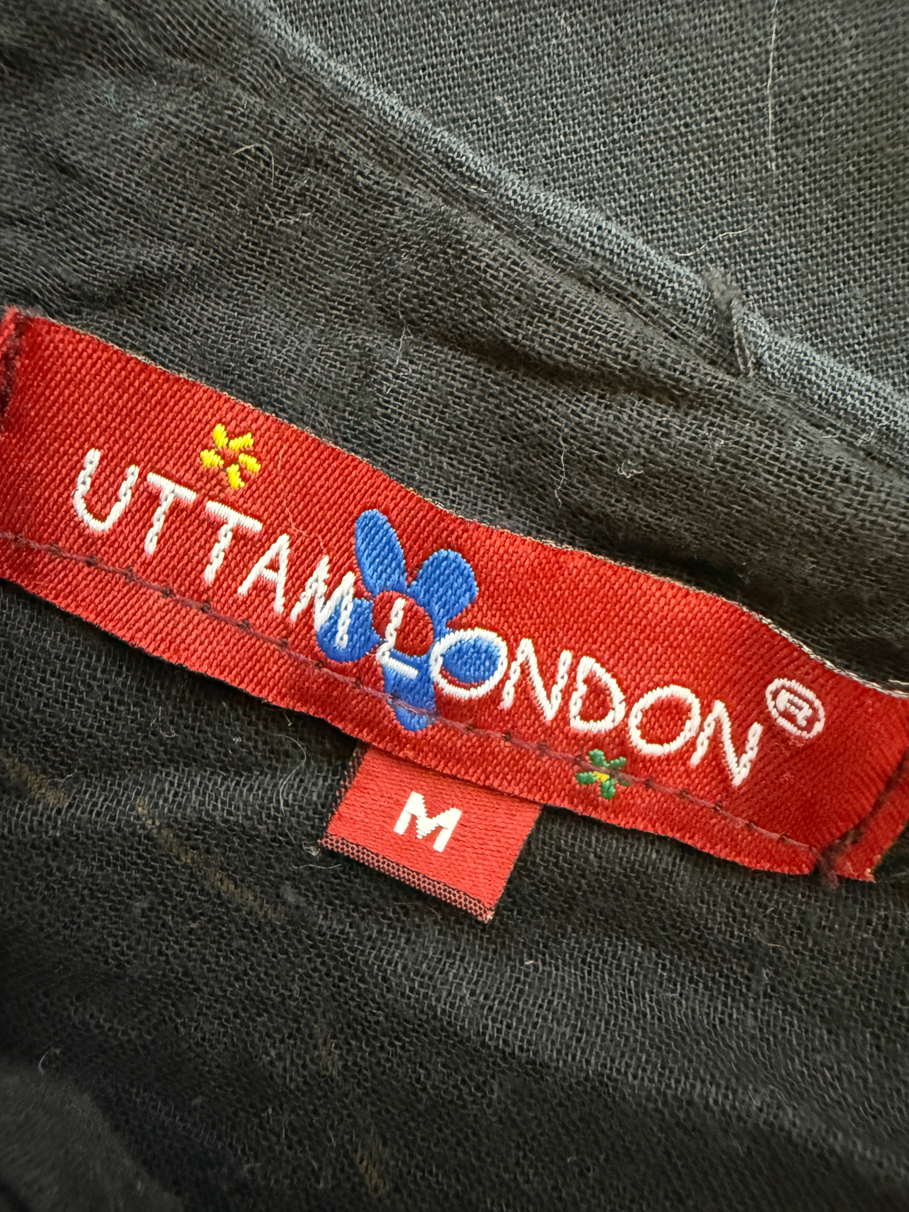Uttam London Mini Skirt Black Applique Metal Detail Boho Festival Medium