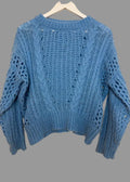 Emi-Jo Light Blue Mohair Open Cable Chunky Jumper  - Medium