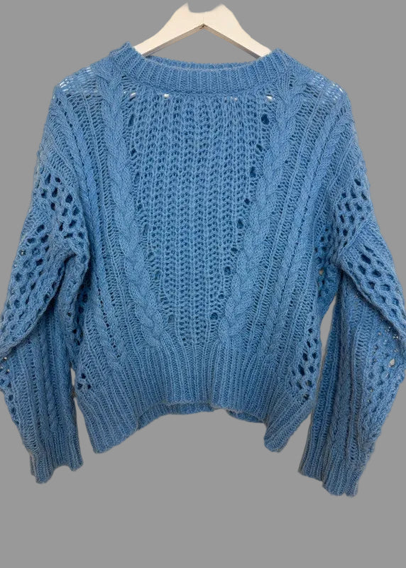 Emi-Jo Light Blue Mohair Open Cable Chunky Jumper  - Medium