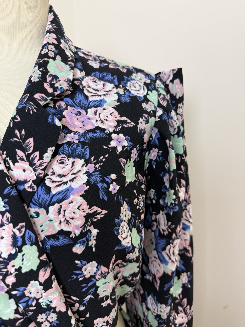 ASOS Black Pink Floral Wrap Around Blazer Mini Dress - UK12