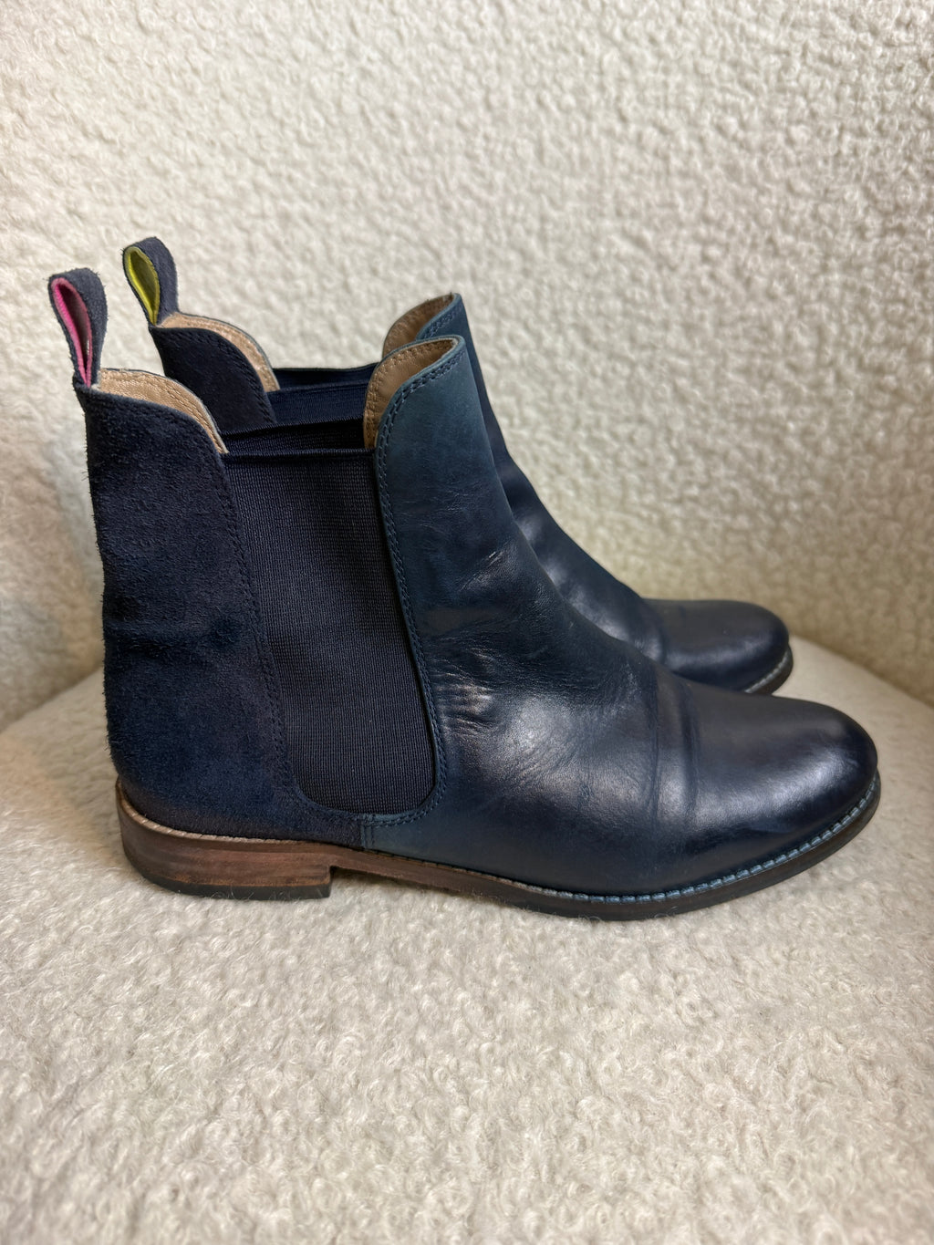 Joules Westbourne Chelsea Boots UK4 Navy Leather Ankle Elastic Panel