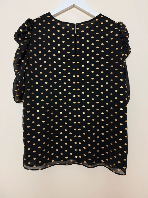 & Other Stories Black Gold Metallic Polka Dot Blouse UK10 Ruffle Sleeve