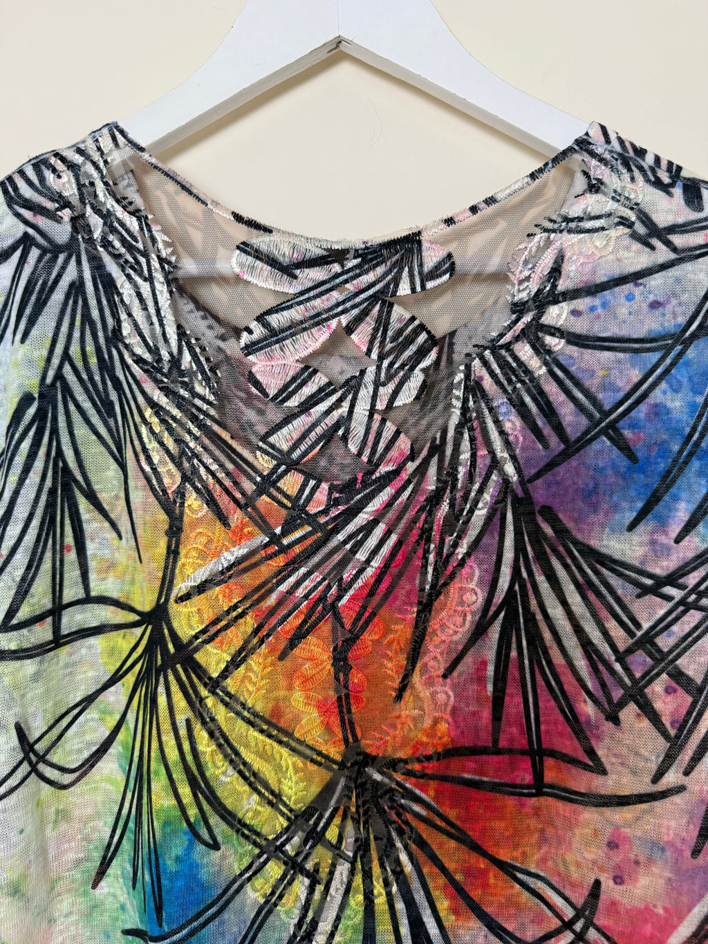 Casamia Rainbow Abstract Mesh Top Medium Pride Festival Stretch Tunic