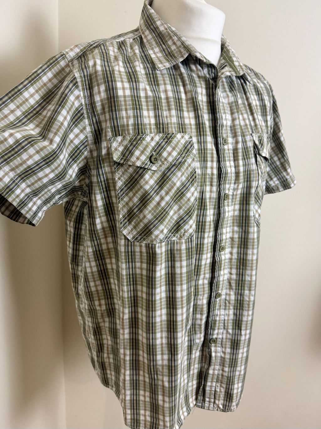 Peter Storm Khaki Green Checked Short Sleeve Shirt - XL