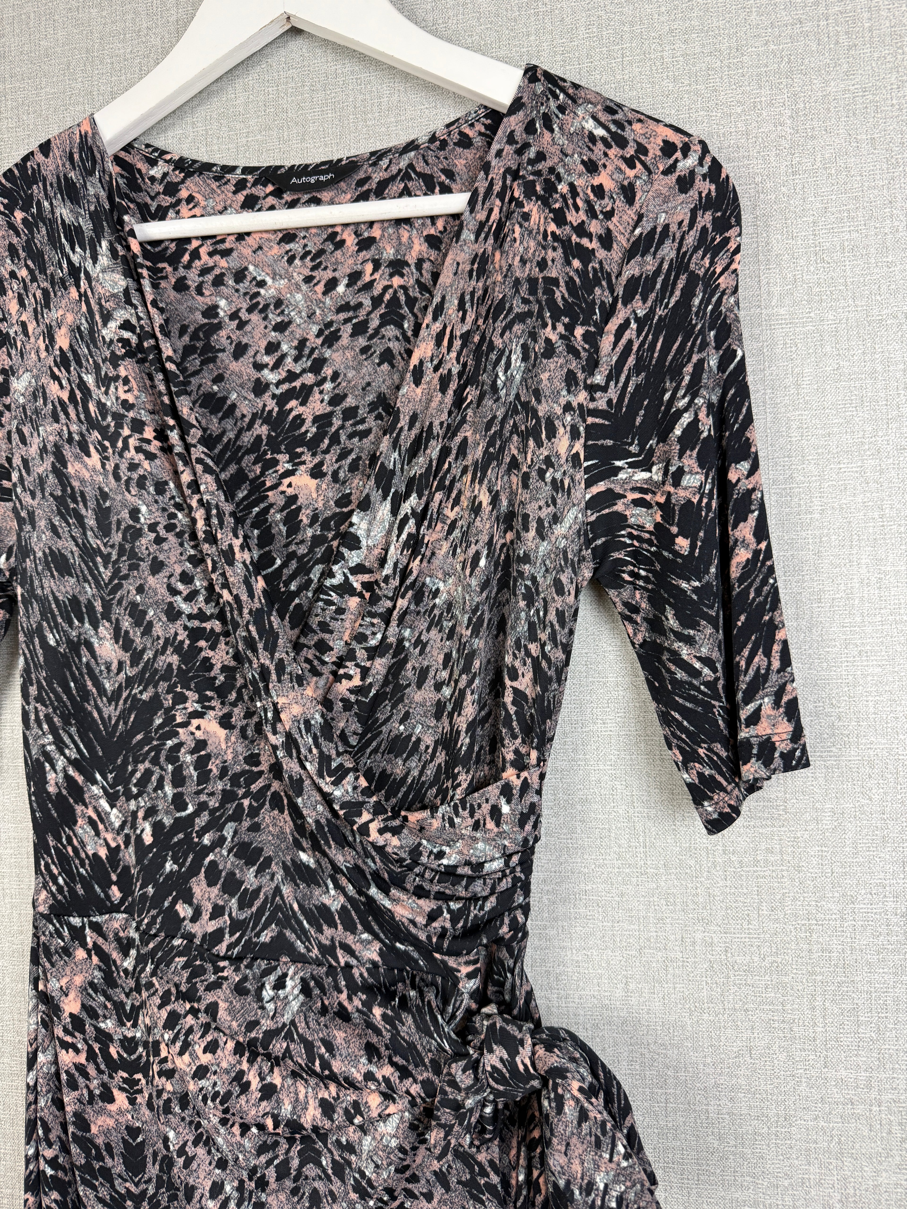 Autograph M&S Animal Print Ruched Wrap Midi Dress UK 10