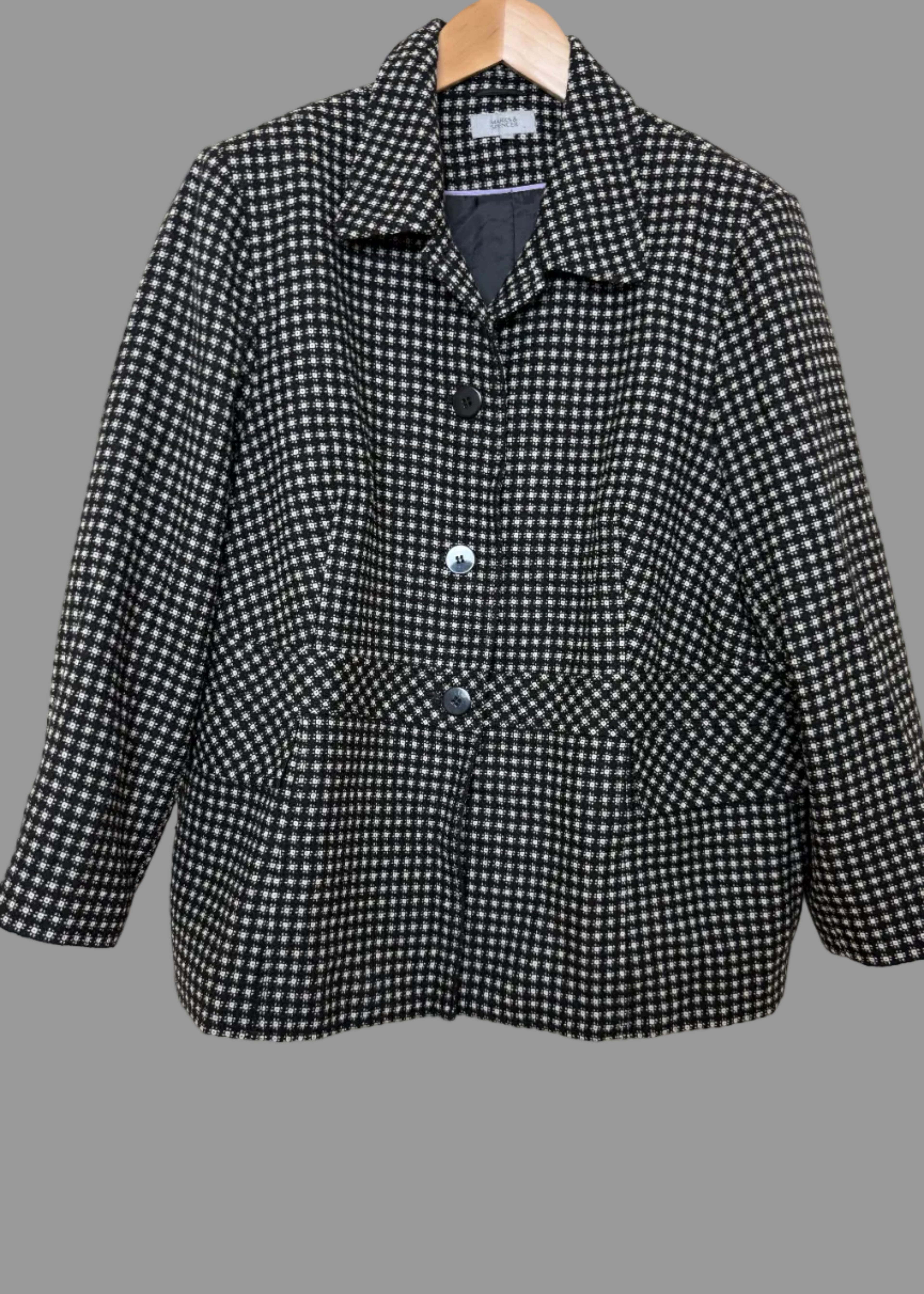 M&S Black White Check Boucle Jacket UK26
