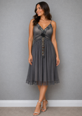 Lipsy Grey Embellished Mesh Midi Dress S/M – Pre-Loved