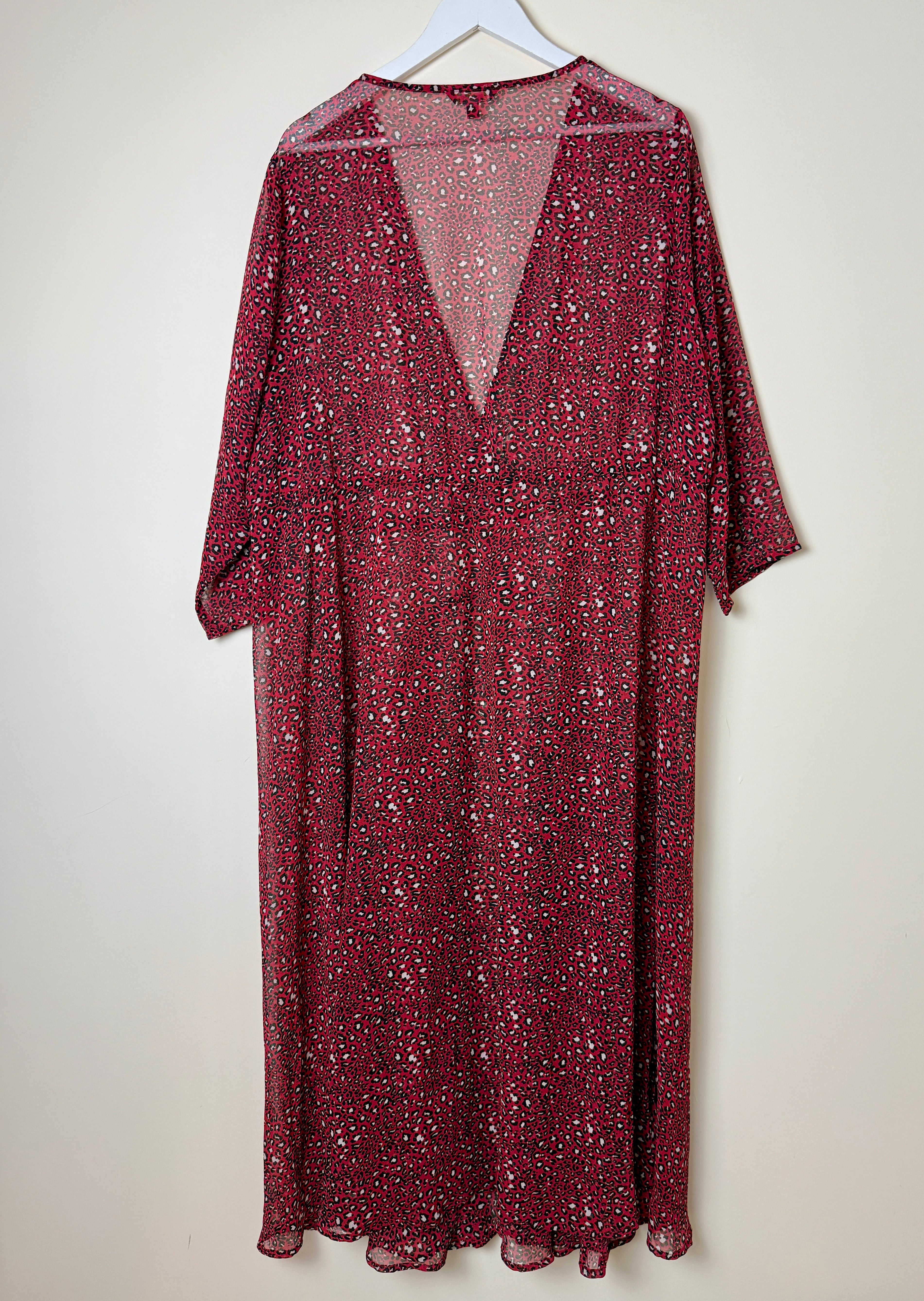 Joe Browns Red Leopard Print Sheer Maxi Cover Up Dress UK 26