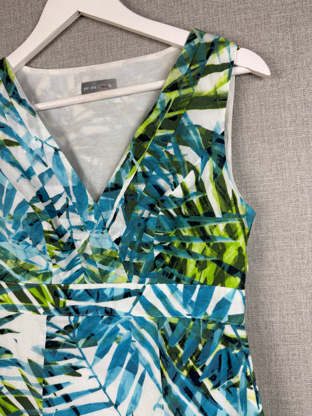Vintage Per Una Tropical Palm Leaf Print Summer Dress UK 8