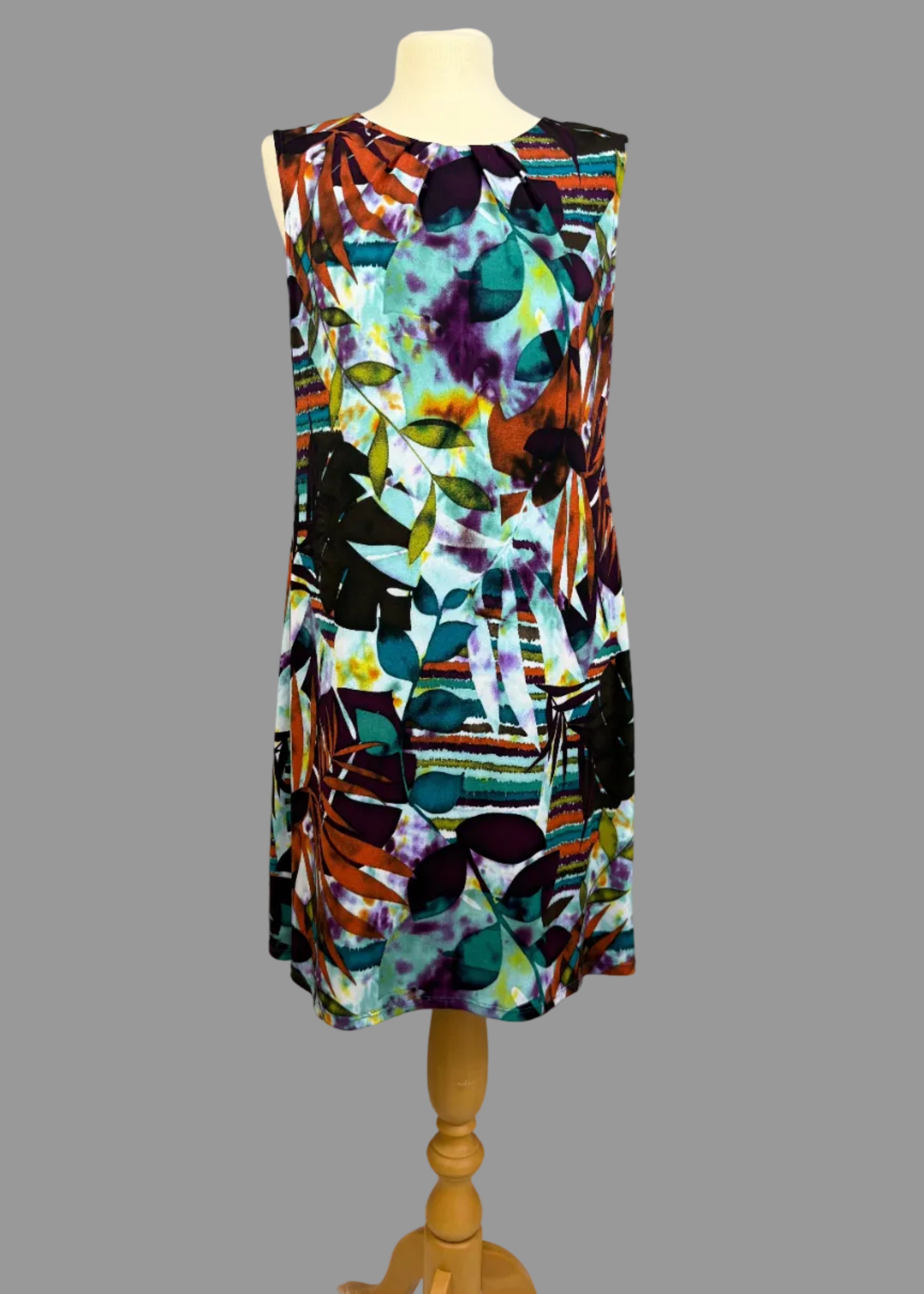 Wallis Multicolour Tropical Leaf Print Sleeveless Shift Dress UK 14