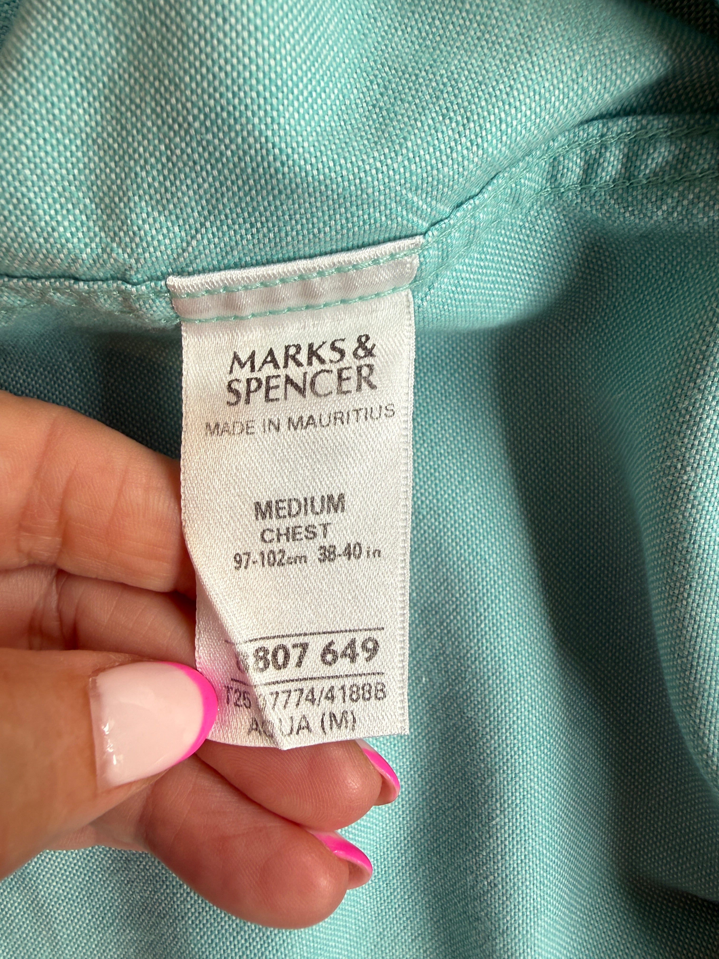 M&S Blue Harbour Aqua Oxford Cotton Short Sleeve Shirt Medium