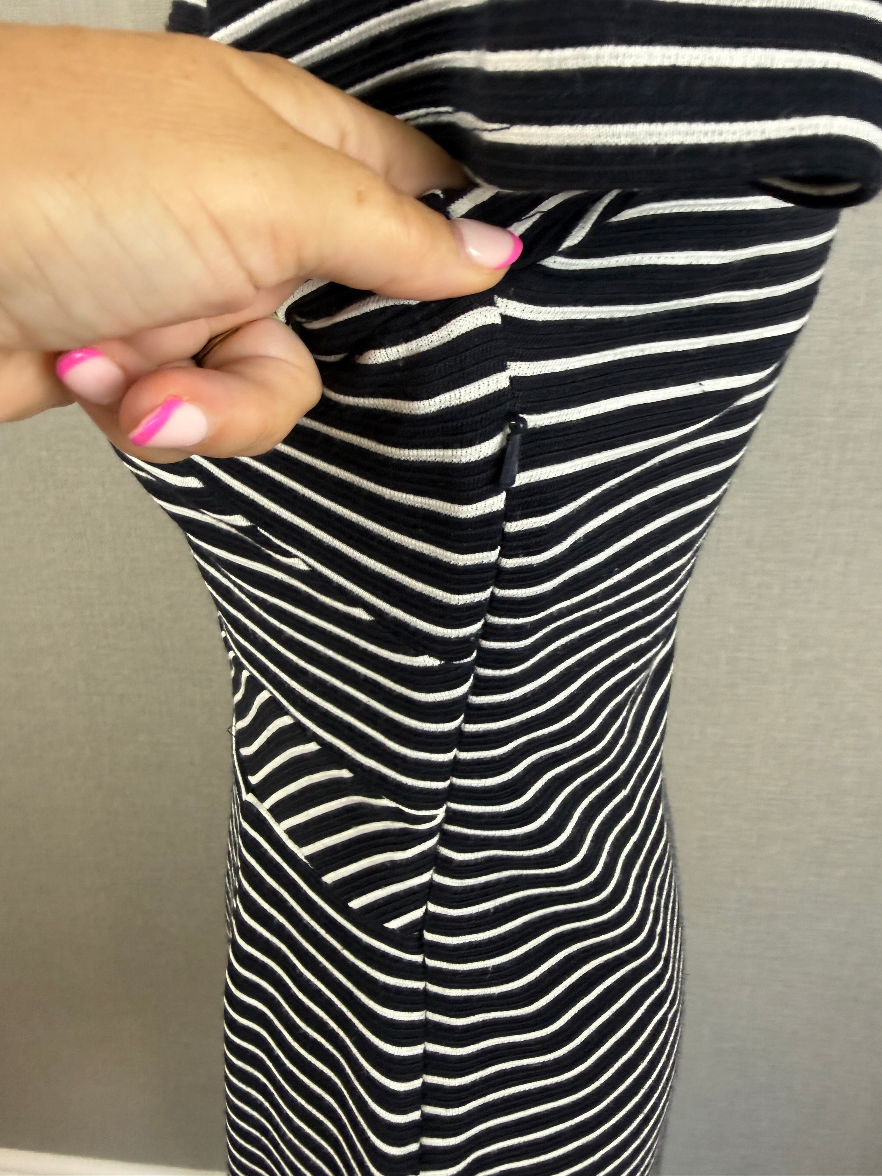 Monsoon Black White Stripe Stretch Jersey Dress UK 12 - Preloved