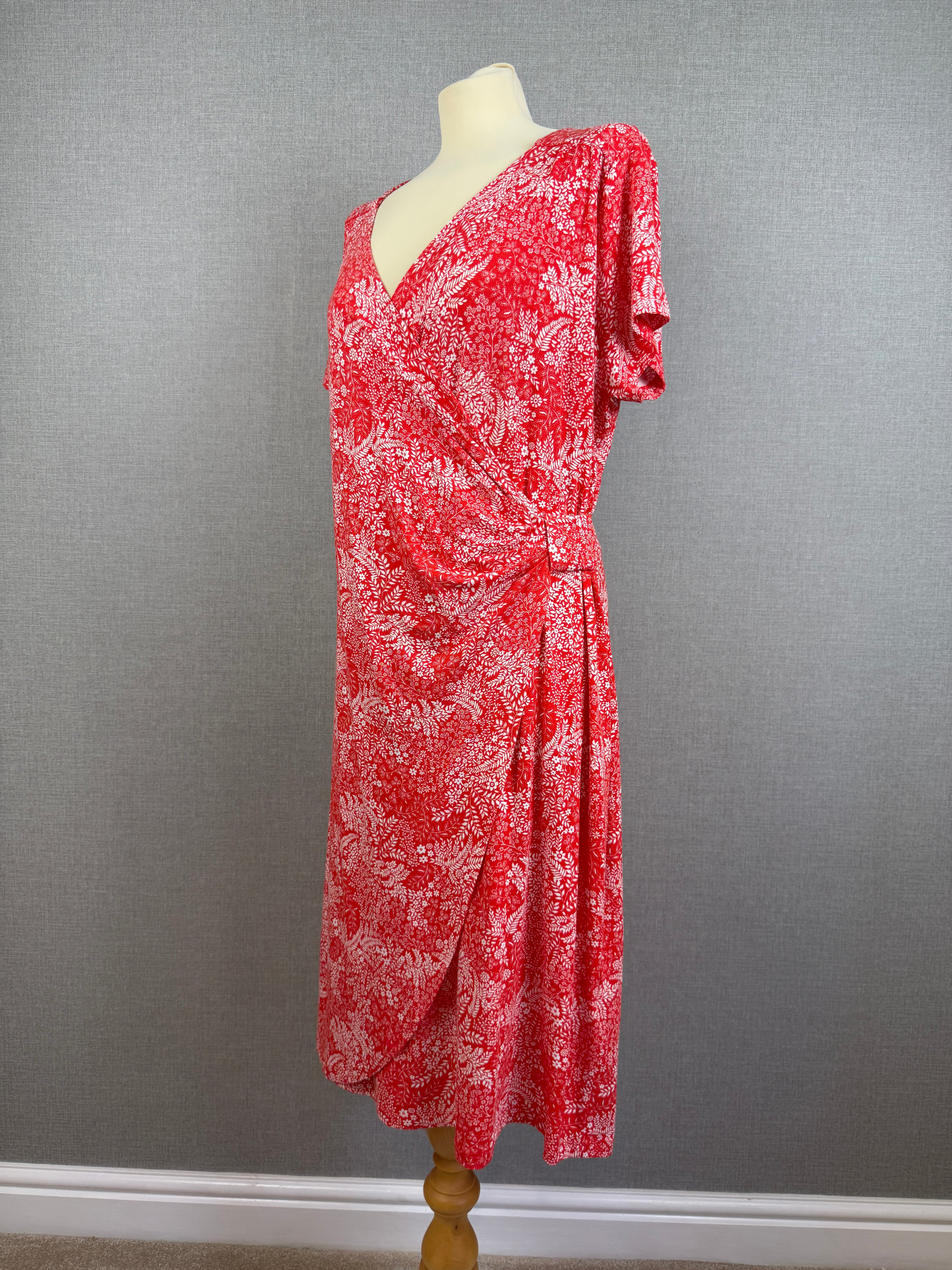Joe Browns Red White Floral Wrap Jersey Midi Dress UK 18