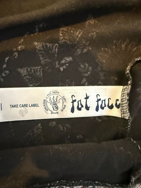Fat Face Midi Dress Grey Boho Tie Waist Printed Hem UK12