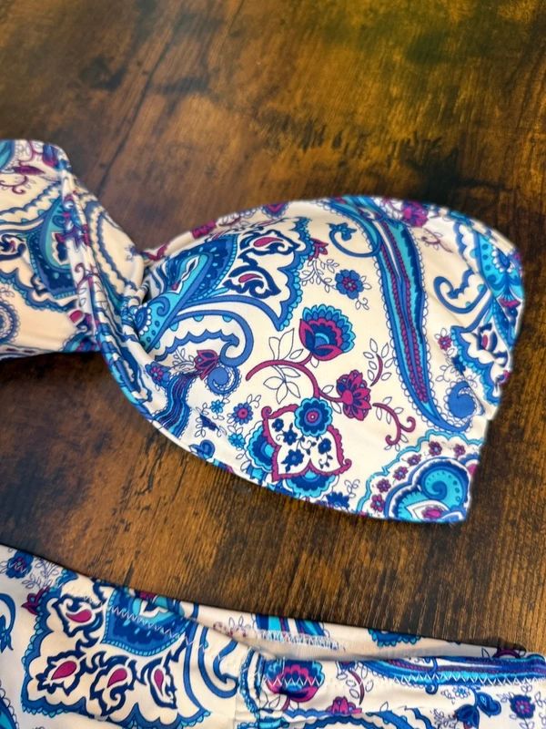 Marie Meili Paisley Bandeau Bikini Strapless Blue Purple UK16