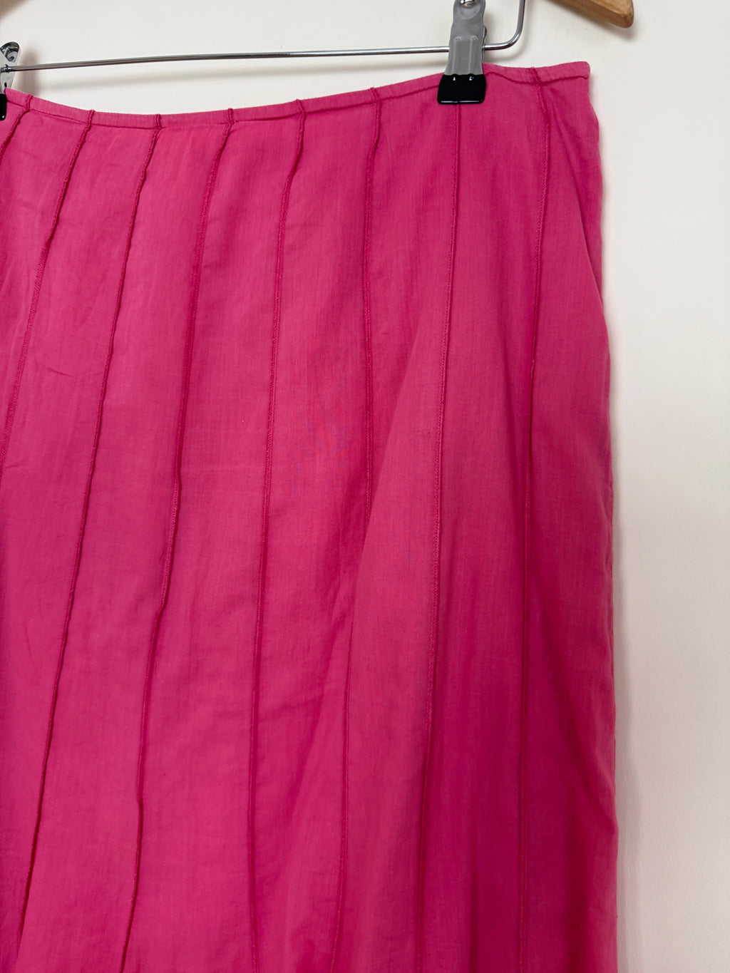 Pink Cotton Flared Midi Skirt UK 12 Lightweight Summer