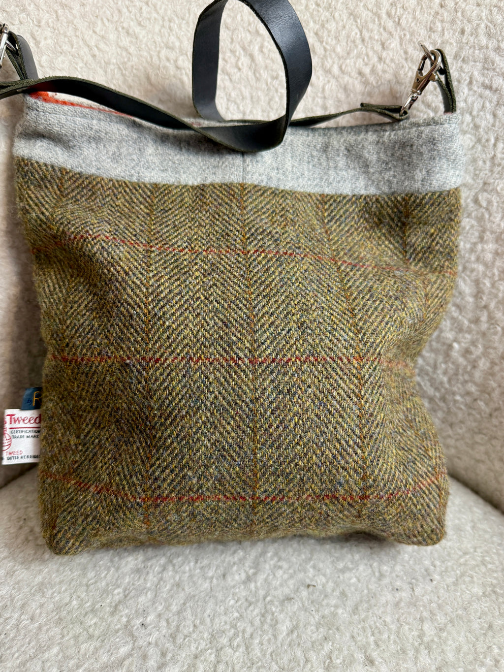 Harris Tweed Tote Bag Olive Herringbone Wool Handmade By Rosie