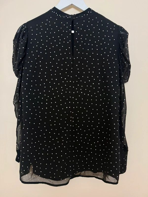 River Island Black Ruched Sheer Arms Diamante Blouse - UK12
