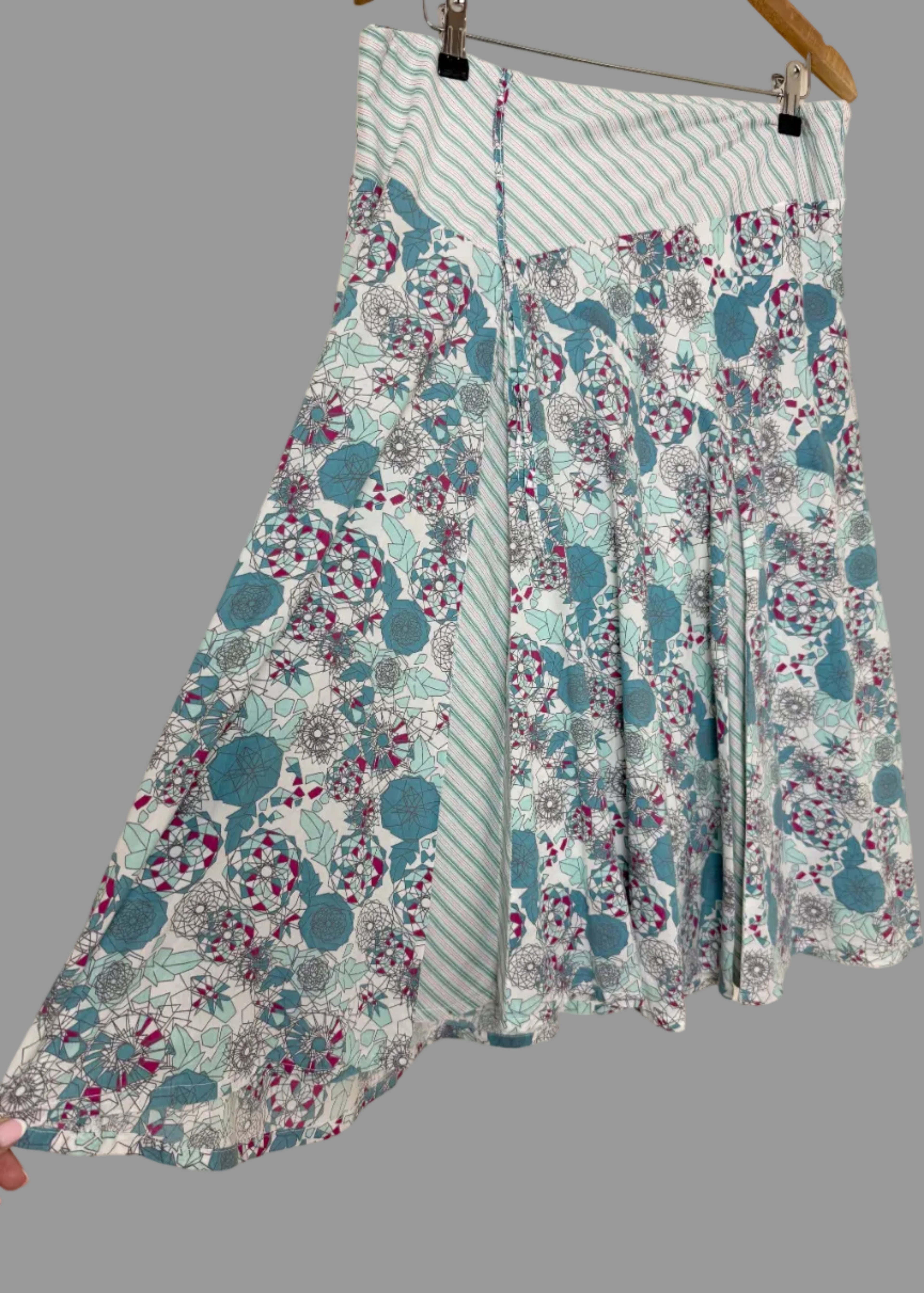 Fat Face Geometric Mosaic Print Skater Skirt UK12 Boho Midi