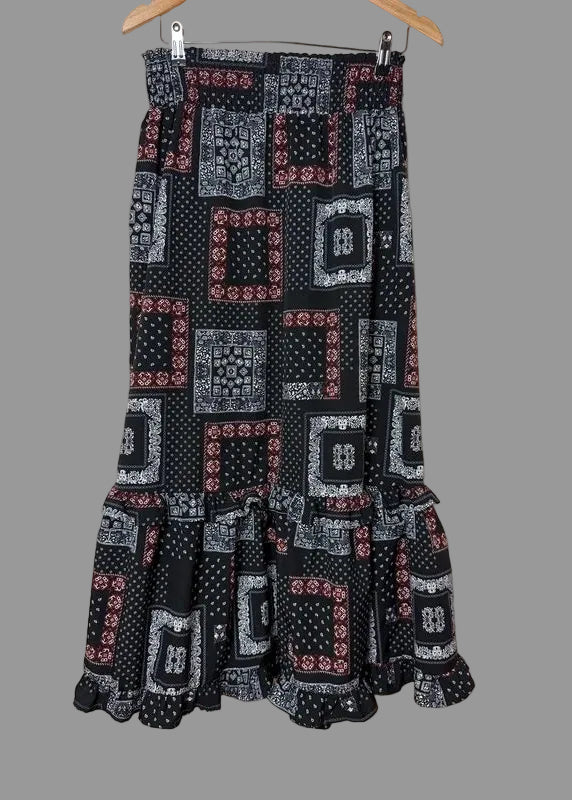 Valleygirl Bandana Print Tiered Maxi Skirt Black Red White UK8