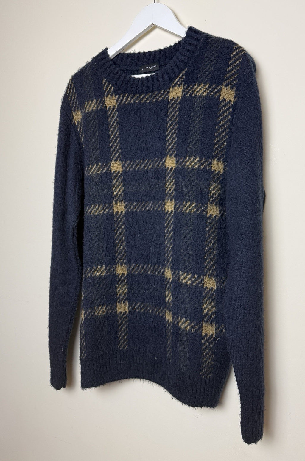 New Look Navy Mustard Plaid Check Jumper - Large