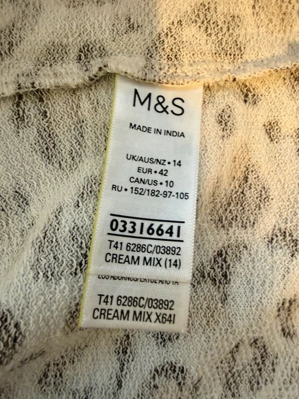 M&S Leopard Print Sweatshirt Brown Black White Cotton Long Sleeve UK14