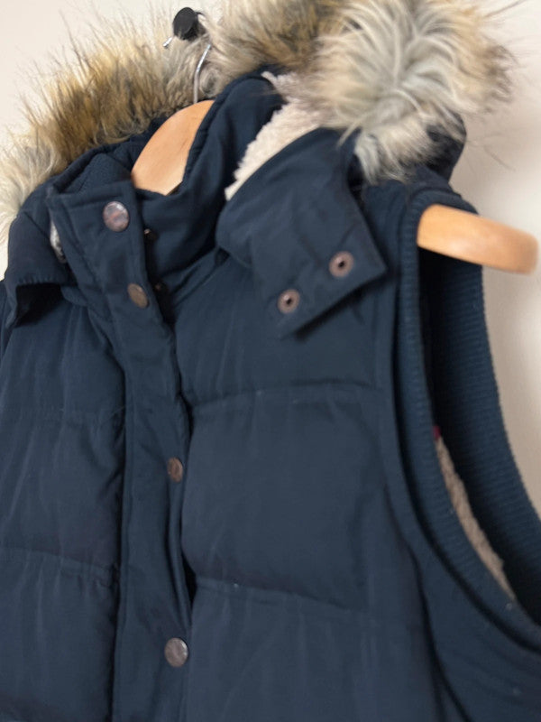 Fat Face Navy Gilet Sherpa Lined Faux Fur Hood - UK12