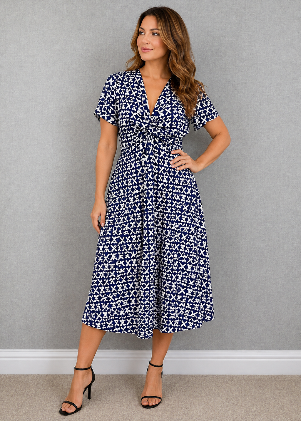 Joe Browns Blue & White Twist Front Midi Dress UK 16 – BNWT