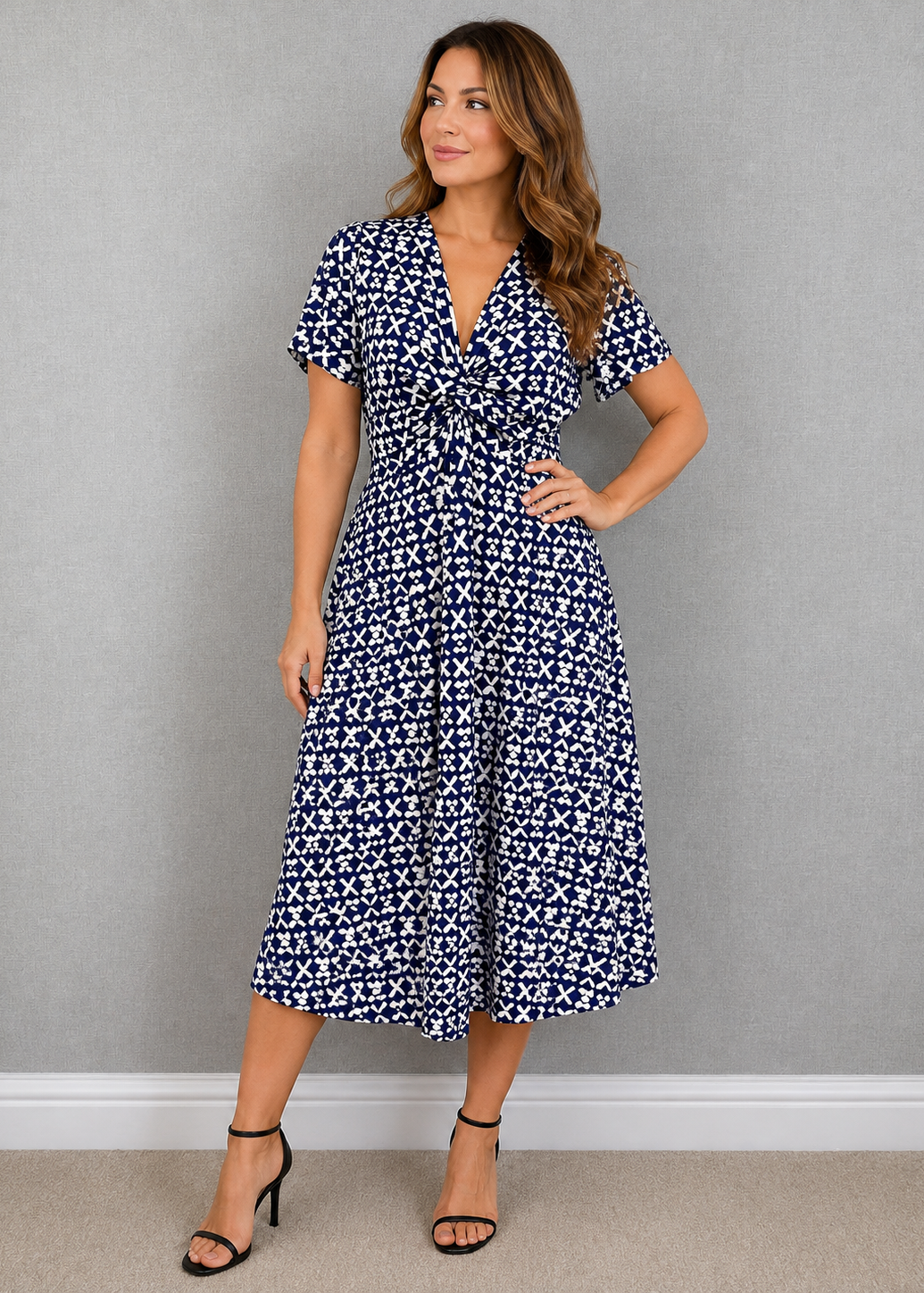 Joe Browns Blue & White Twist Front Midi Dress UK 16 – BNWT
