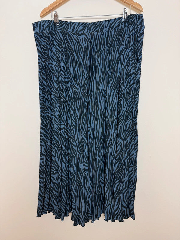 M&S Blue Black Zebra Print Pleated Midi Skirt - UK20