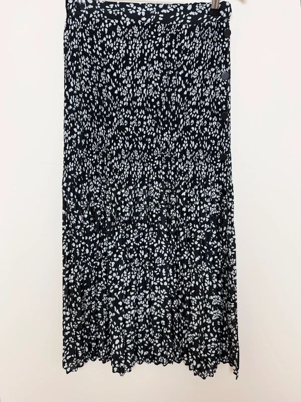 Topshop Black White Print Pleated Maxi Skirt Elasticated Waist UK10
