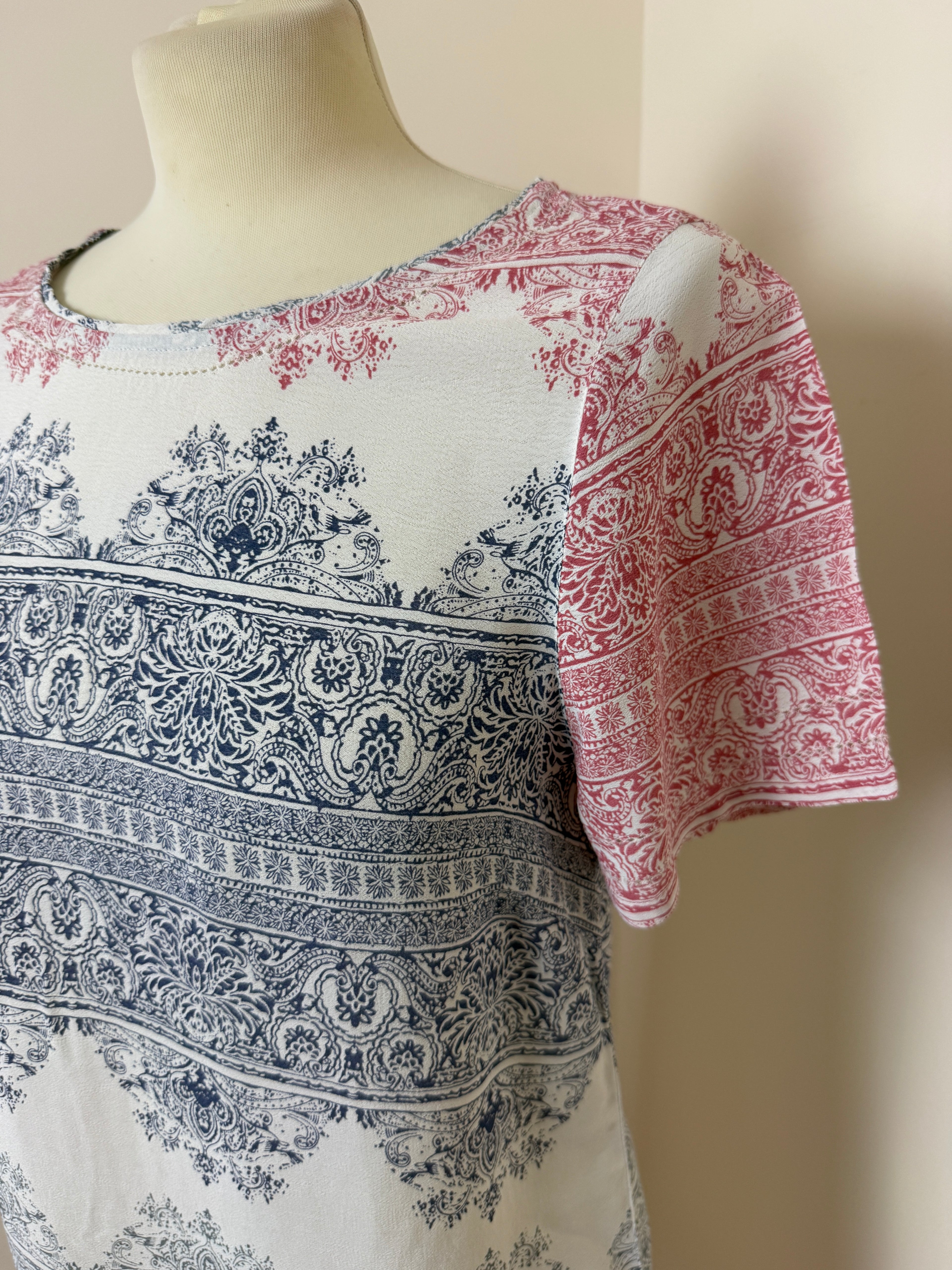 White Stuff Pink Blue Paisley Print Shift Dress UK10
