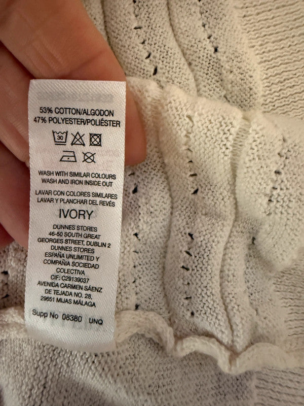 Gallery Ivory Textured Waffle Knit Cardigan - Small