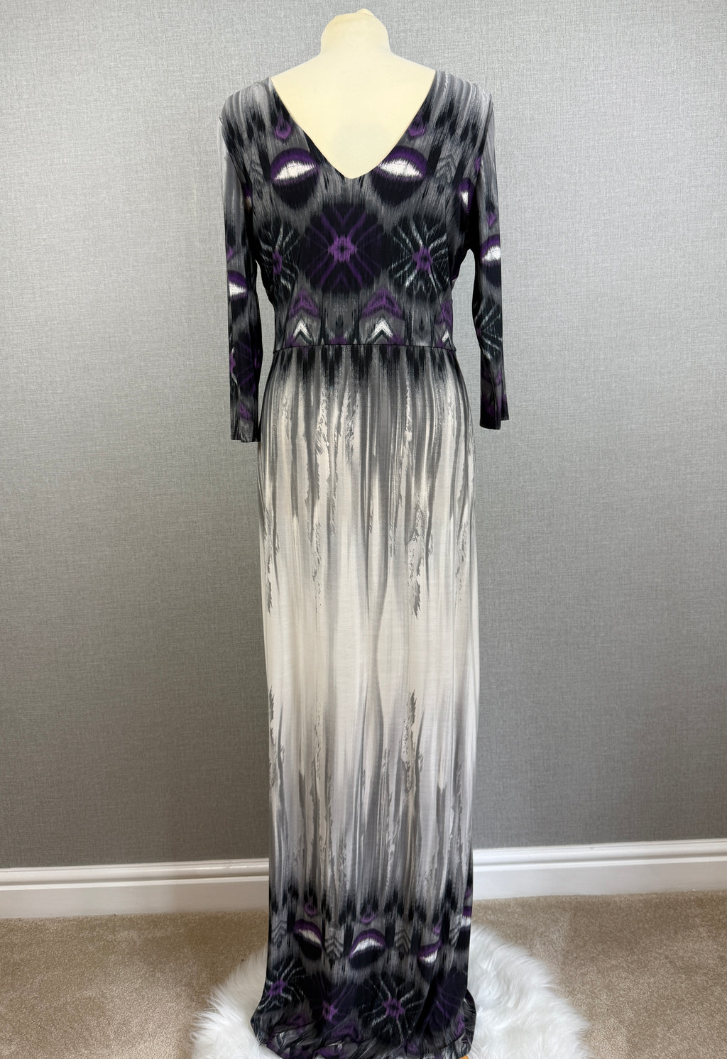 Linea Grey Purple Abstract Knot Front Maxi Dress UK 18 - Preloved