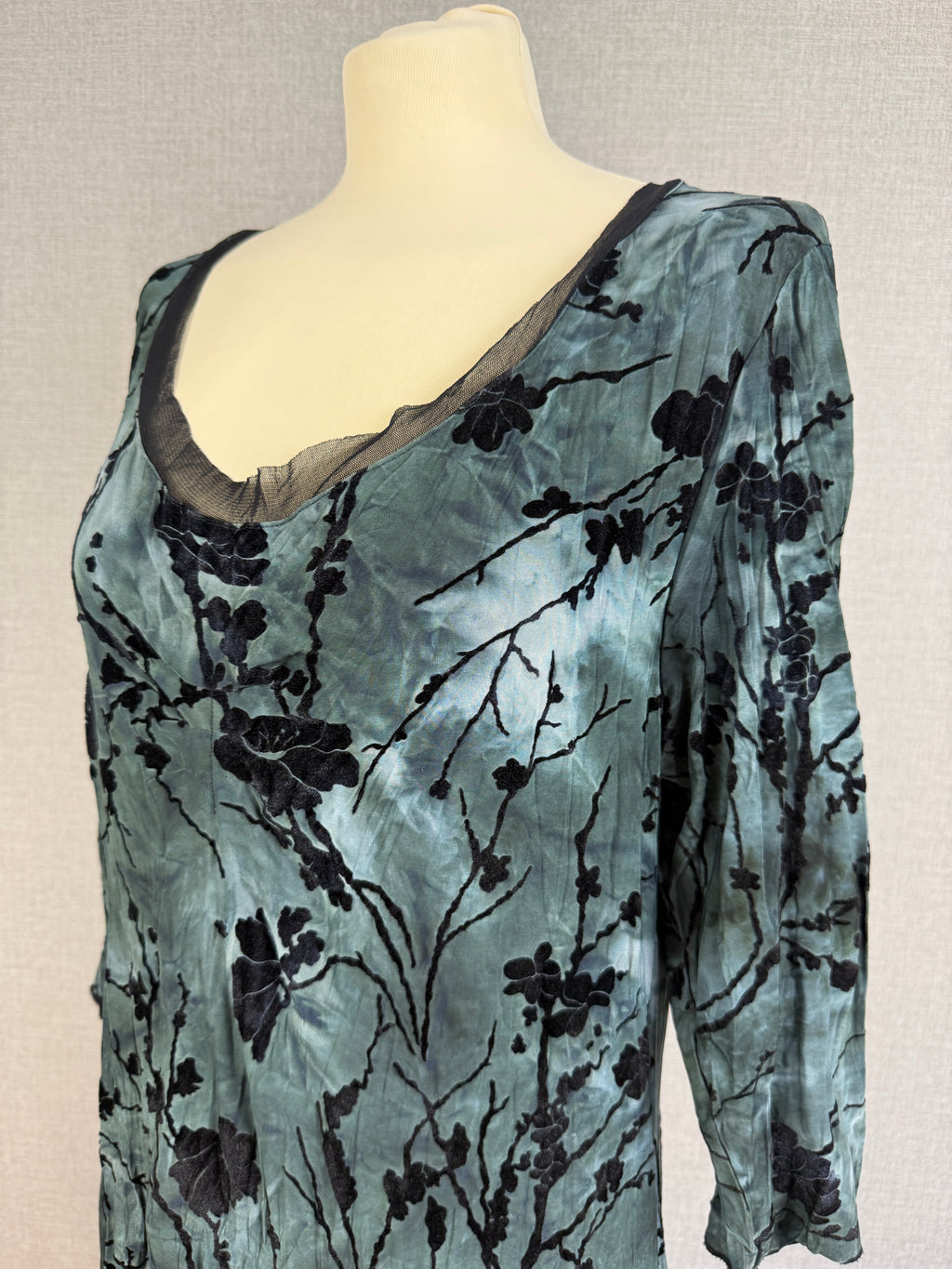 Apricot Grey Black Burnout Floral Hanky Hem Dress UK 14