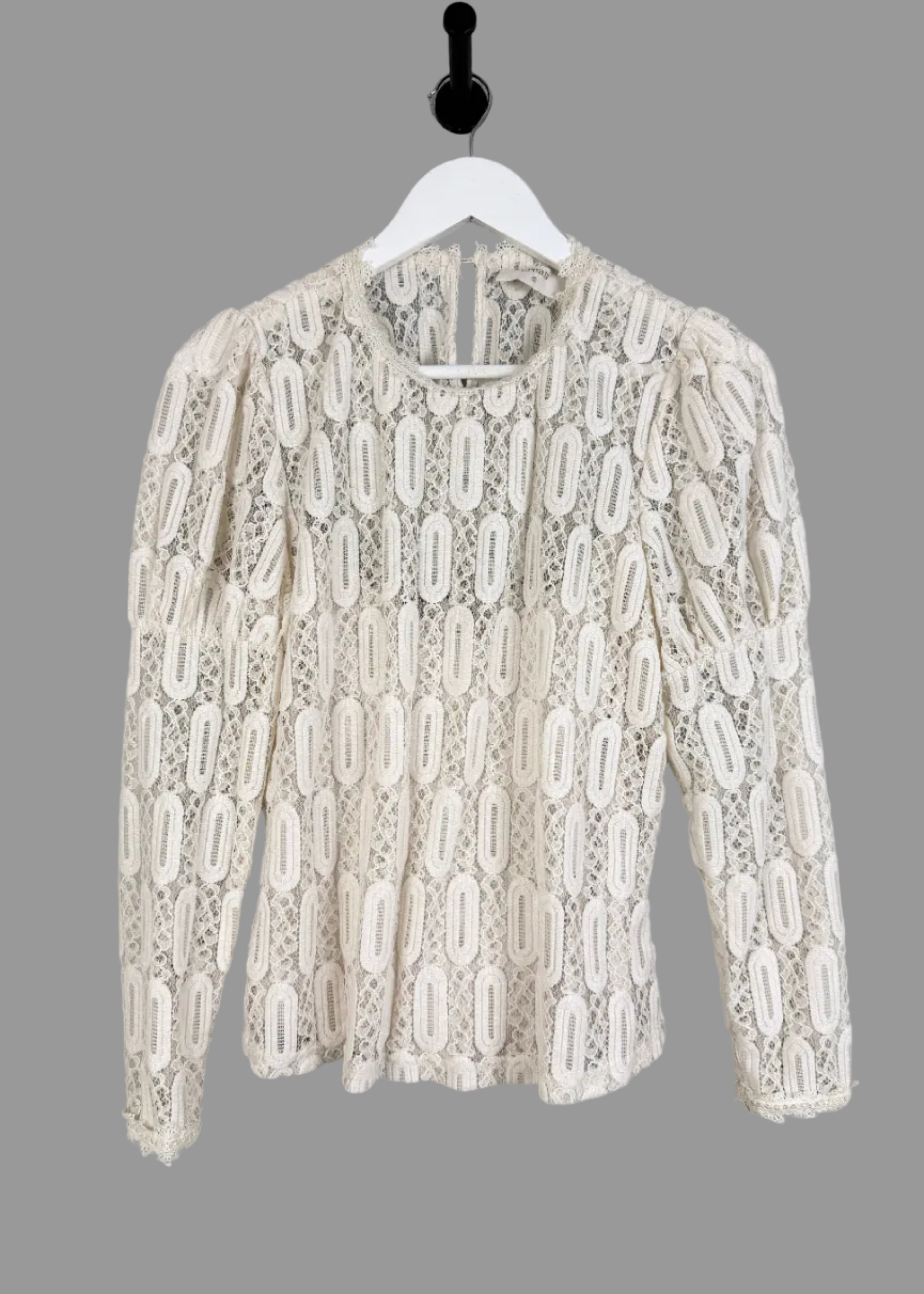 Cream VivicR Ivory Lace Long Sleeve Romantic Boho Top Size S