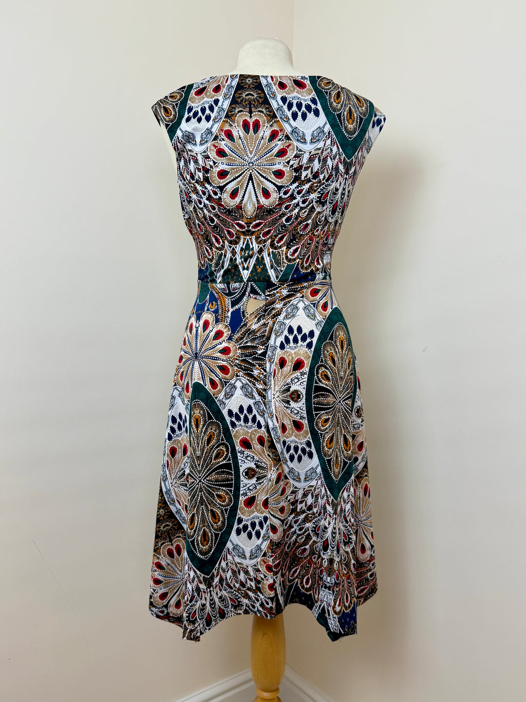 Apricot Paisley Peacock Print Midi Dress UK10 Tie Waist Boho