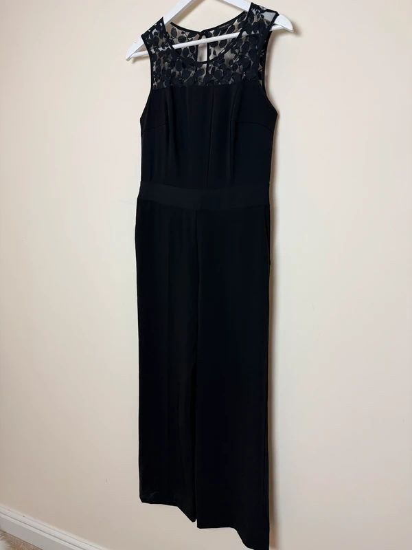 Autograph M&S Black Wide Leg Jumpsuit Lace Shoulder Occasion UK10