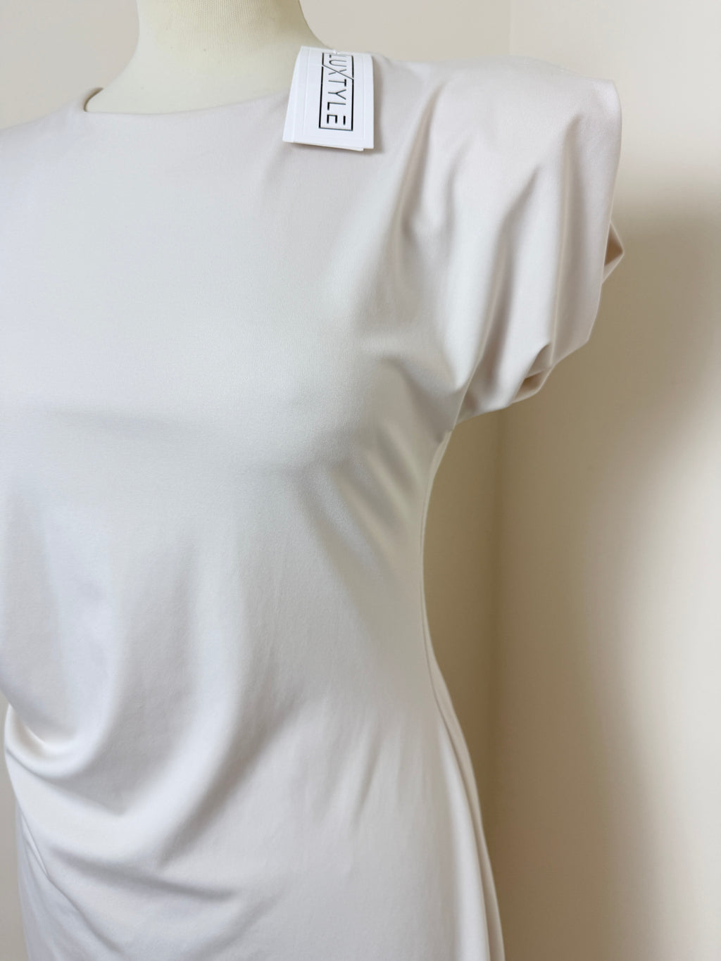 Luxtyle Ivory Draped Ruched Maxi Dress UK 10 Stretch BNWT