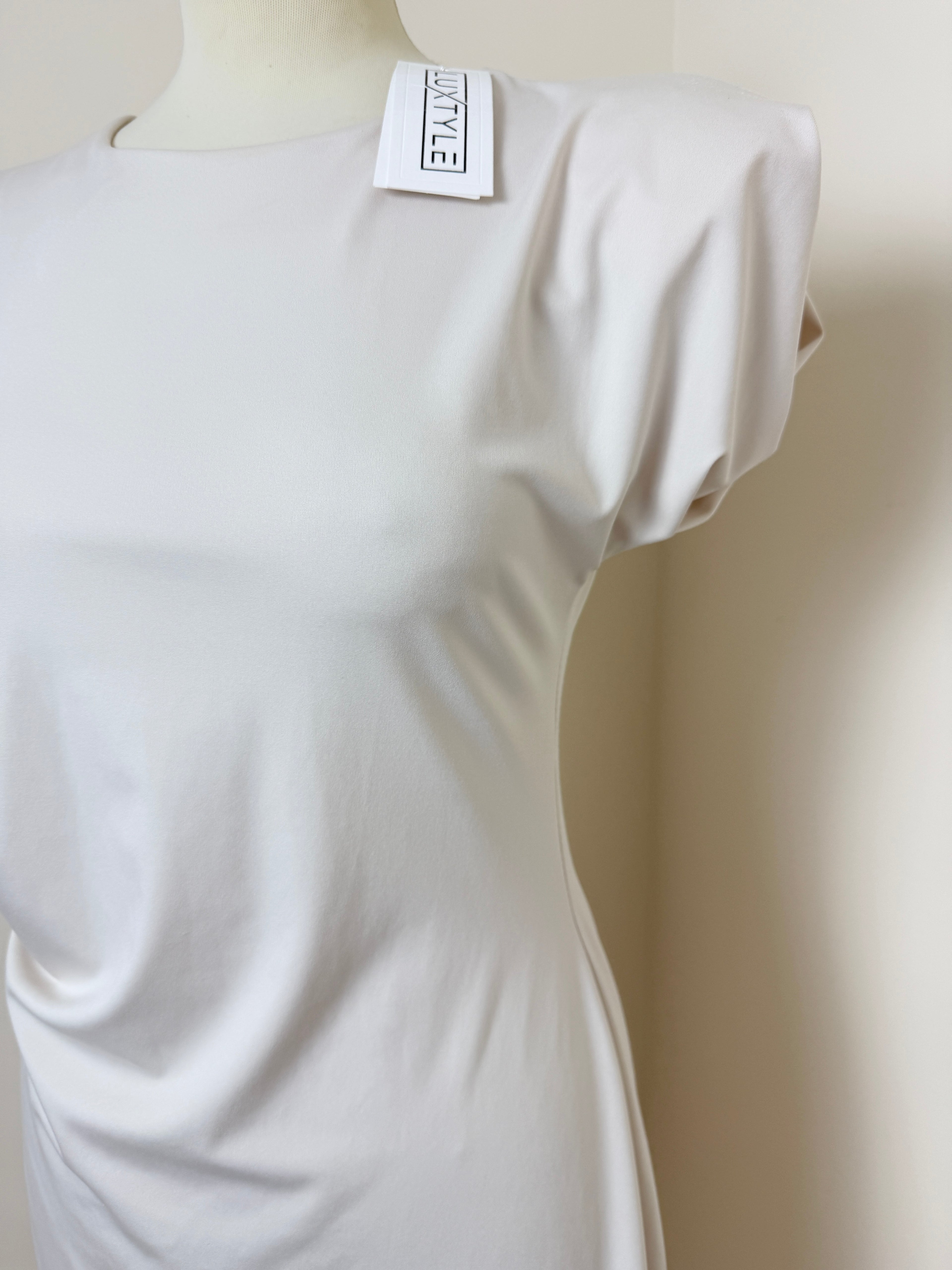 Luxtyle Ivory Draped Ruched Maxi Dress UK 10 Stretch BNWT