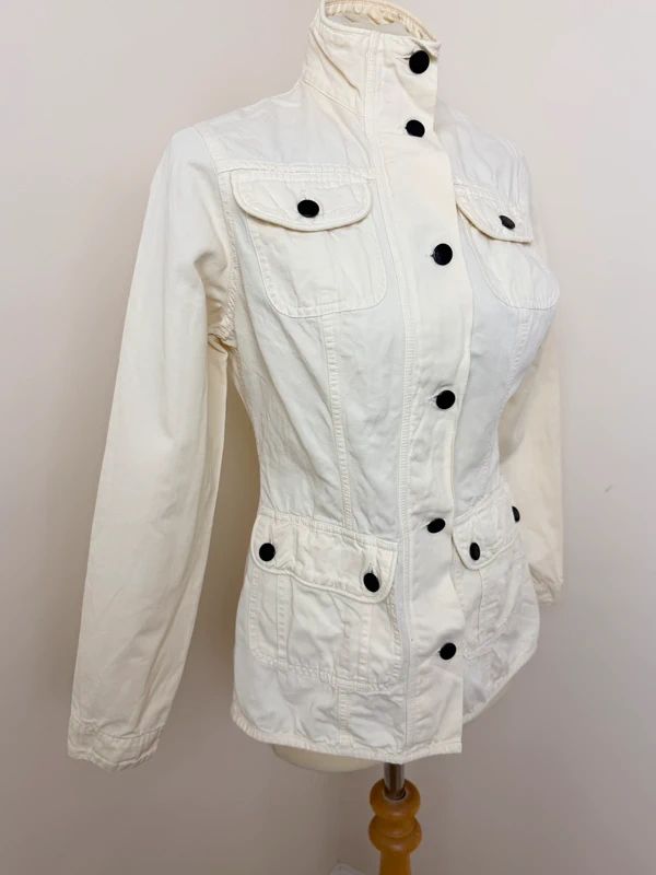 Barbour Lemon Cotton Utility Jacket Fitted Zip Stud Storm Flap UK10