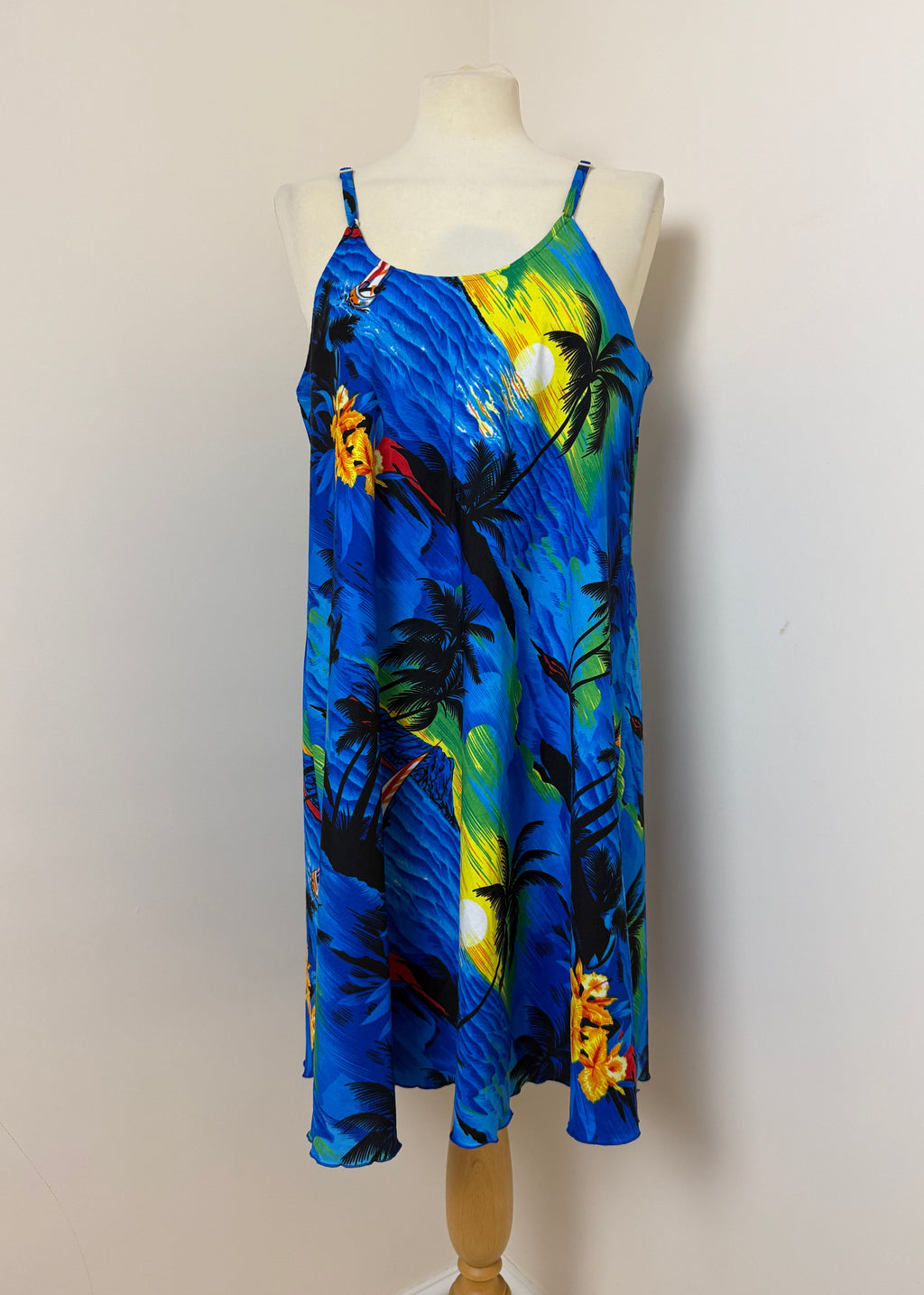 Rima Beachwear Tropical Palm Tree Hawaiian Sundress Blue Size L